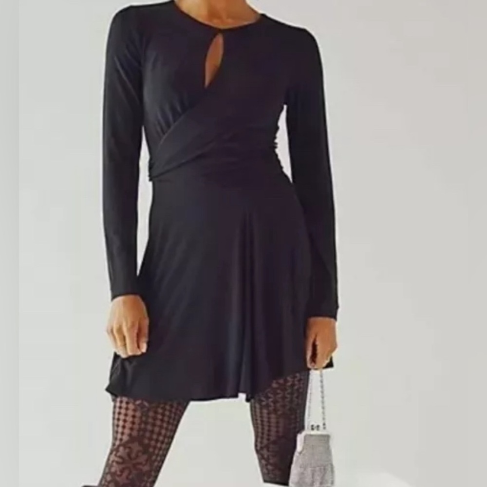Free People FP Beach Vance Mini Dress, Black, Size Medium